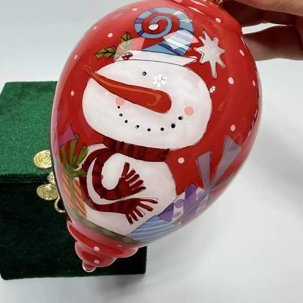 Pier 1 Li Bien Glass Tear Drop Snowman Christmas Ornament 5.5